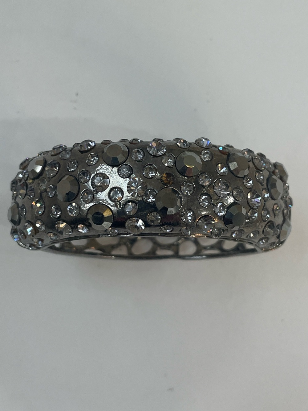 Chunky Silver Tone Rhinestone Beaded Bangle Bracelet
